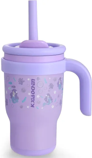 KXIAOCHEN 14 oz Kids Tumbler with Handle for spill proof Insulated Stainless Steel Reusable Tumbler for Toddlers, Keeps Drinks Cold up to 24 Hrs，Purple Mermaid
