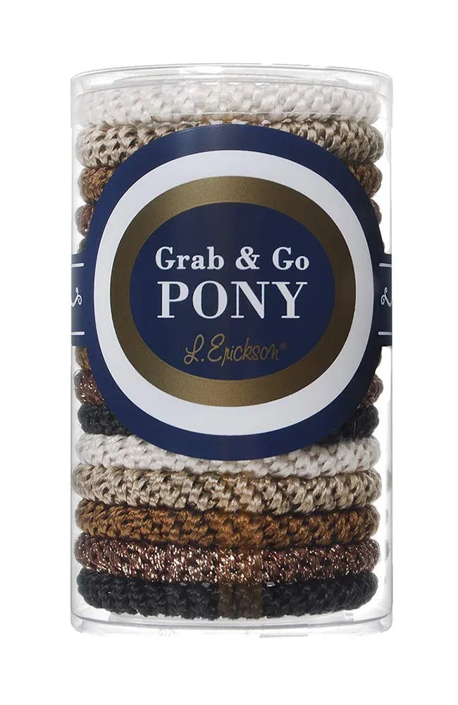 L. Erickson Grab & Go Pony Tube - Daily Neutral - 15 Pack Ponytail Holder Hair Ties