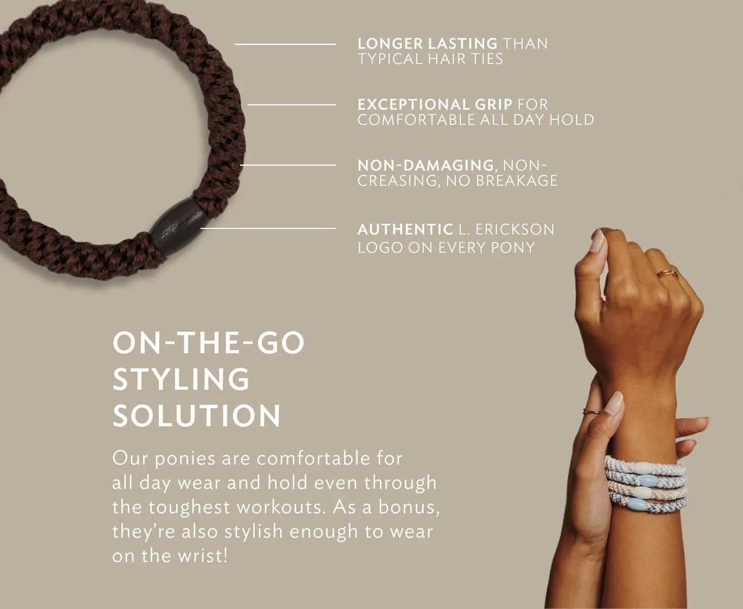 L. Erickson Grab & Go Pony Tube - Daily Neutral - 15 Pack Ponytail Holder Hair Ties