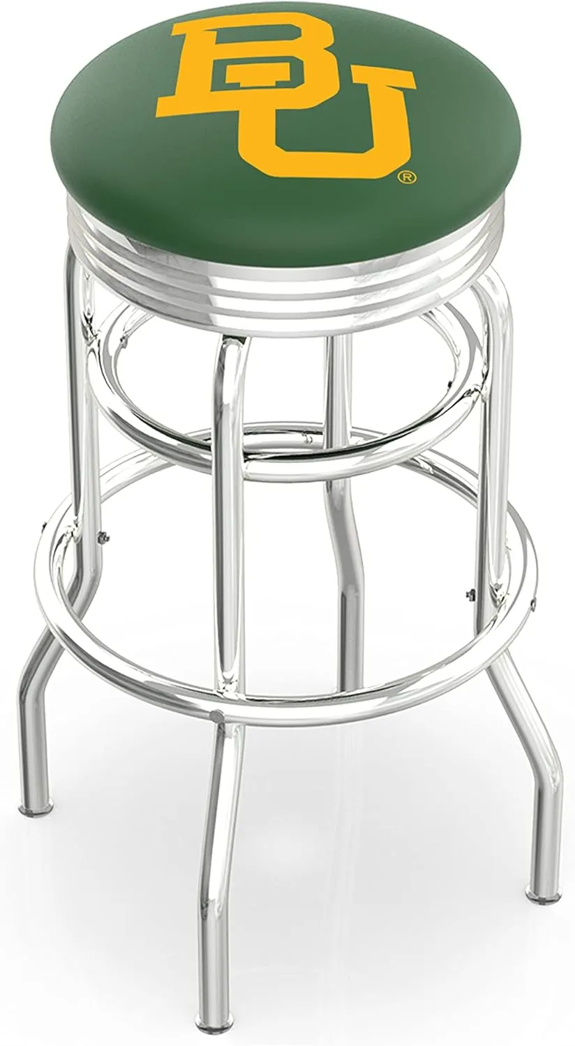 L7C3C - Chrome Double Ring Baylor Swivel Bar Stool with 2.5" Ribbed Accent Ring by The Holland Bar Stool Company