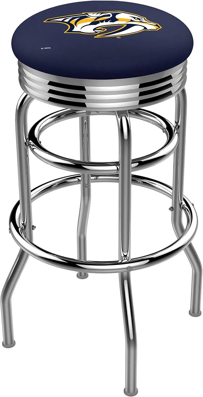 L7C3C Nashville Predators 25" Double-Ring Swivel Counter Stool with Chrome Finish