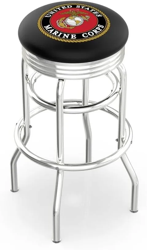 L7C3C U.S. Marines 25" Double-Ring Swivel Counter Stool with Chrome Finish