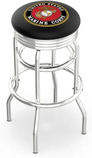 L7C3C U.S. Marines 25" Double-Ring Swivel Counter Stool with Chrome Finish