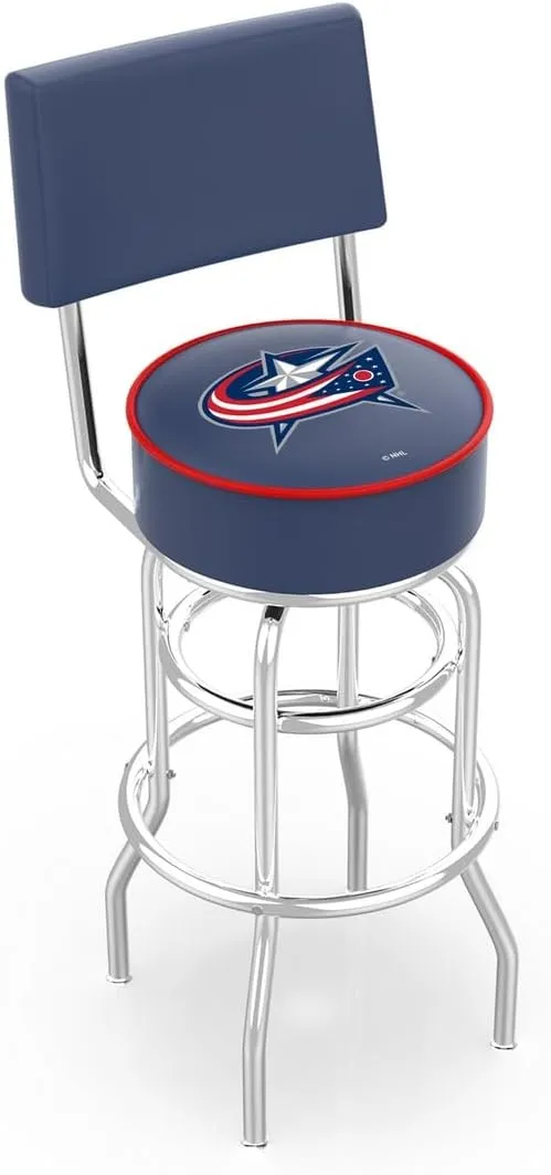 L7C4 Columbus Blue Jackets 25" Double-Ring Swivel Counter Stool with Chrome Finish