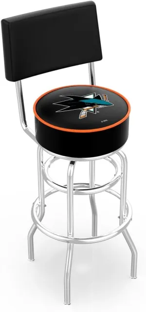 L7C4 San Jose Sharks 25" Double-Ring Swivel Counter Stool with Chrome Finish