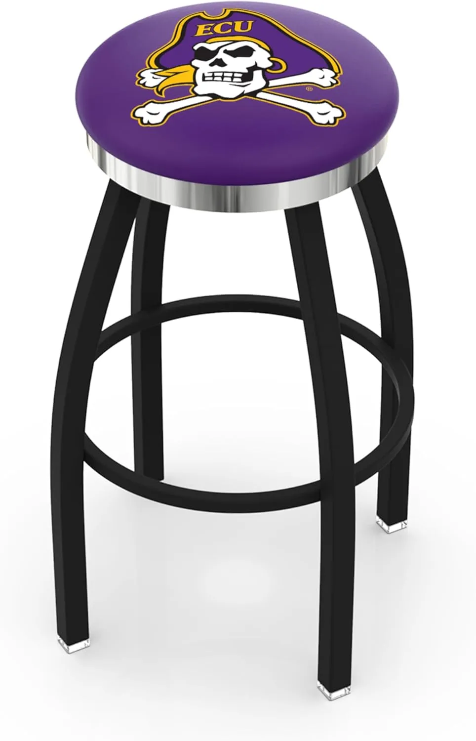 L8B2C East Carolina 36" Swivel Bar Stool with a Black Wrinkle and Chrome Finish