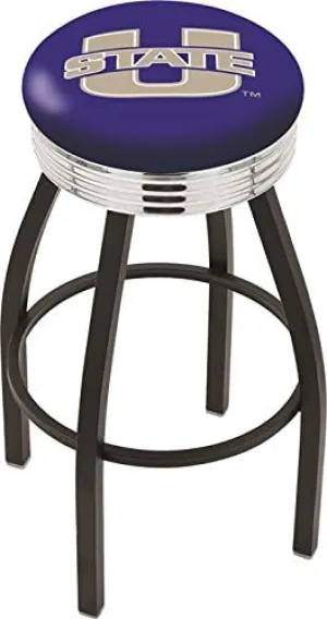L8B3C Utah State 25" Swivel Counter Stool with a Black Wrinkle and Chrome Finish