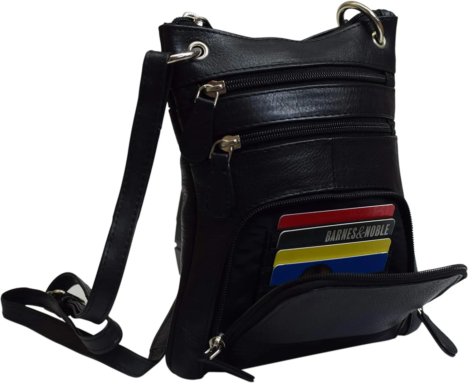 Ladies Genuine Leather Multi-Pocket Crossbody Purse Handbag for Women