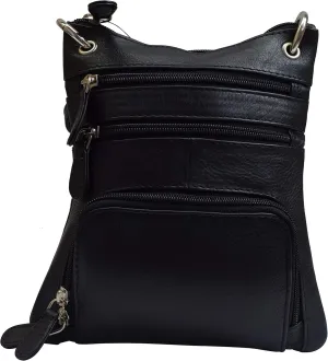 Ladies Genuine Leather Multi-Pocket Crossbody Purse Handbag for Women