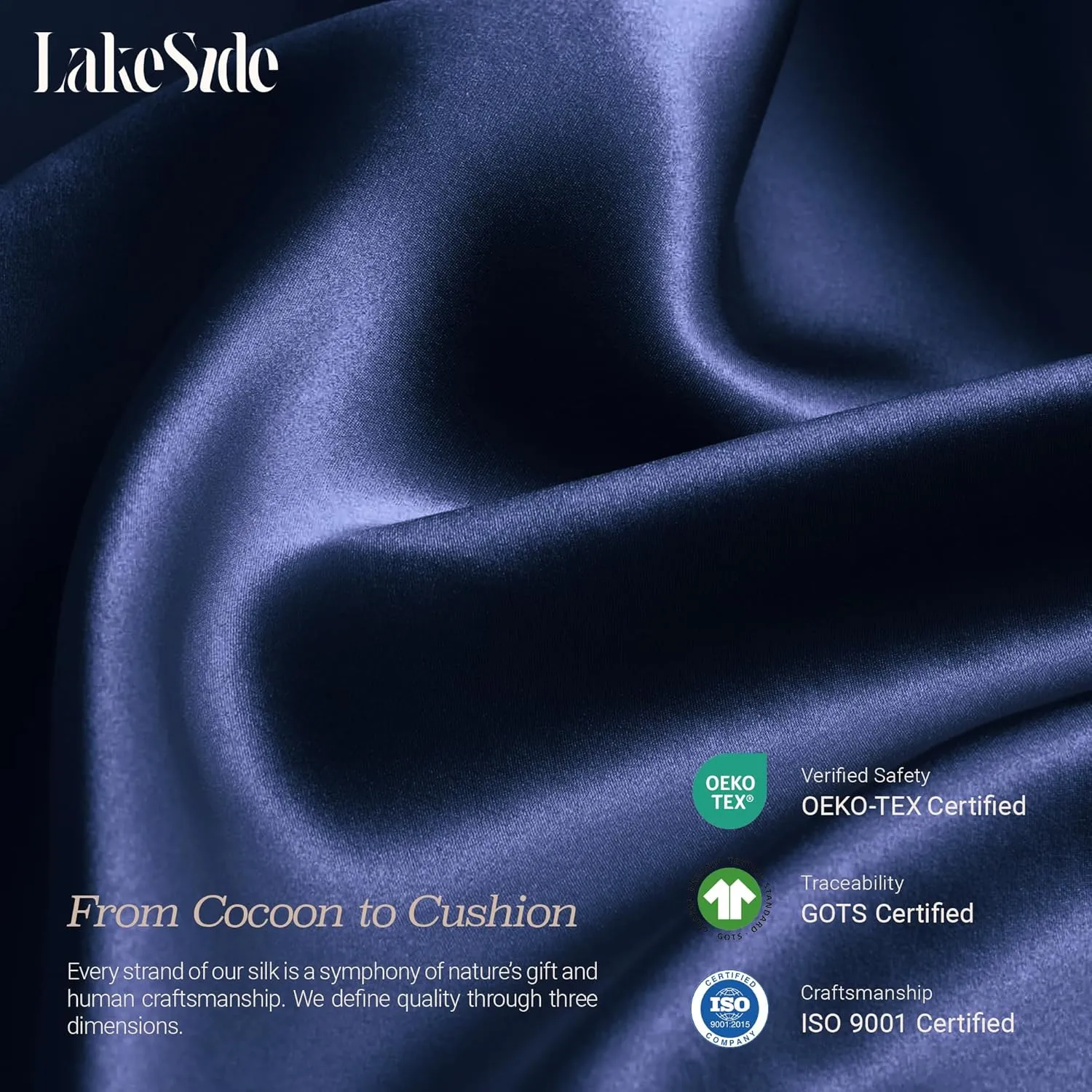 Lakeside Silk 100% Pure Mulberry Silk Pillowcase - 22 Momme 6A Grade - Nighttime Skincare & Hair Care Hydrating Pillow Cover - Sponge Wash Bag Included - Best Gift (Poseidon, Queen (20"x30"))