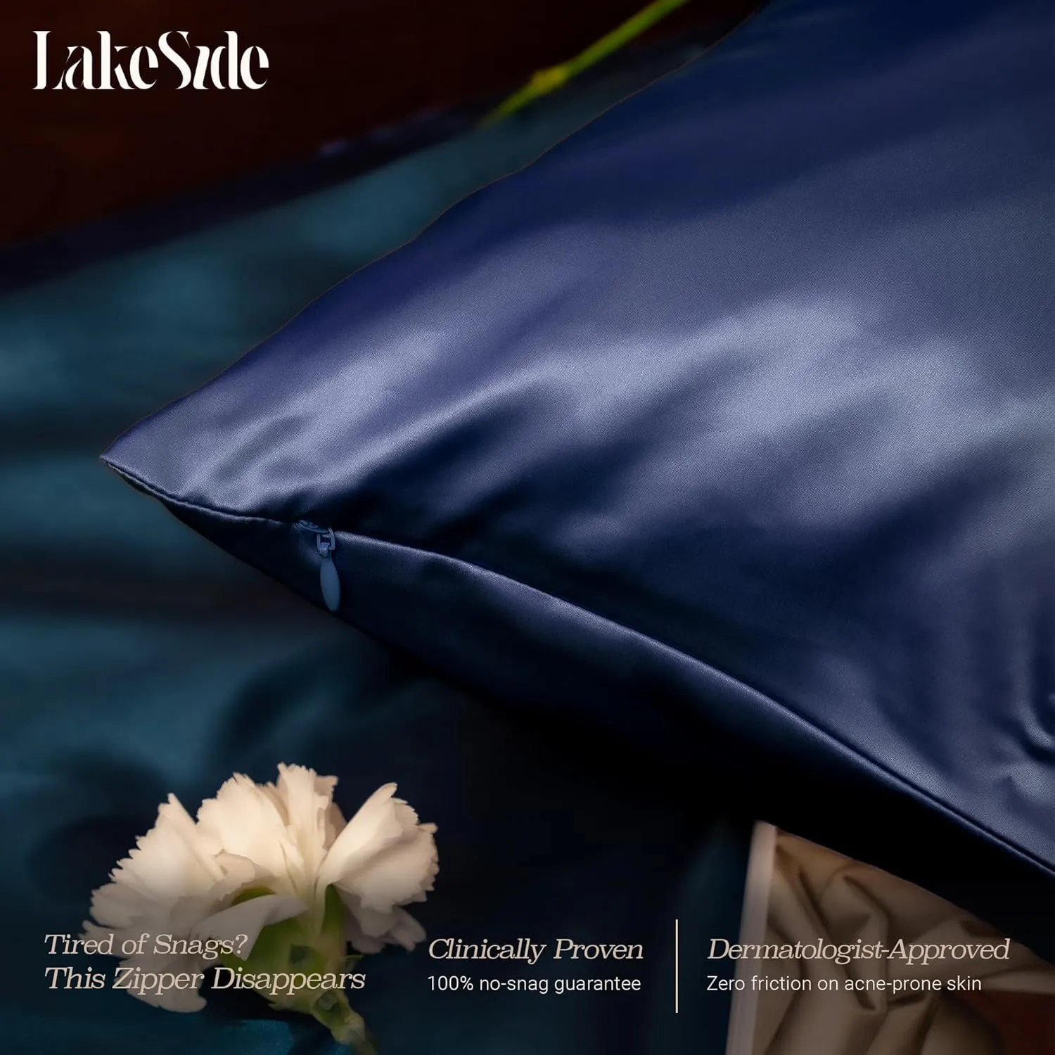 Lakeside Silk 100% Pure Mulberry Silk Pillowcase - 22 Momme 6A Grade - Nighttime Skincare & Hair Care Hydrating Pillow Cover - Sponge Wash Bag Included - Best Gift (Poseidon, Queen (20"x30"))