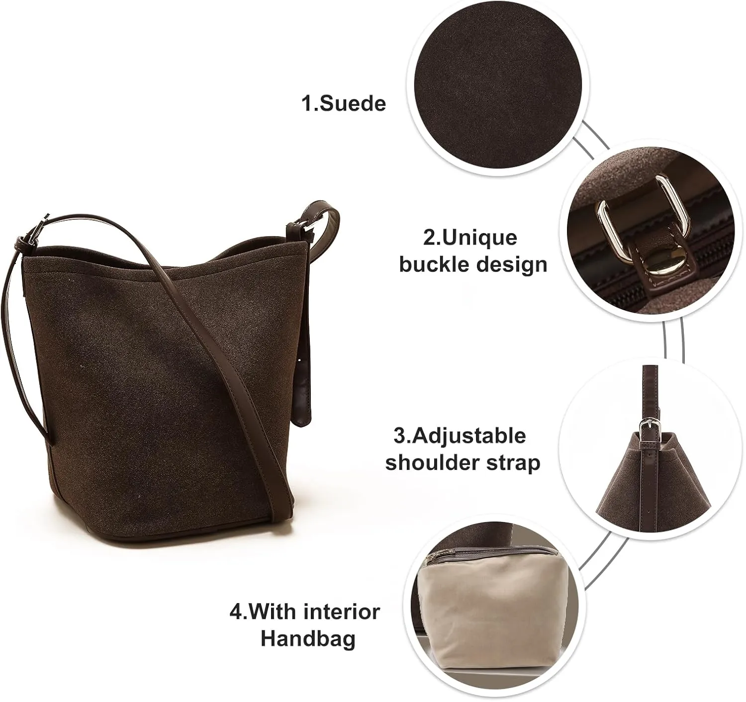 LAORENTOU Canvas Designer Shoulder Bag for Women, Bucket Crossbody Bag for Ladies, Large Capacity Tote Bag