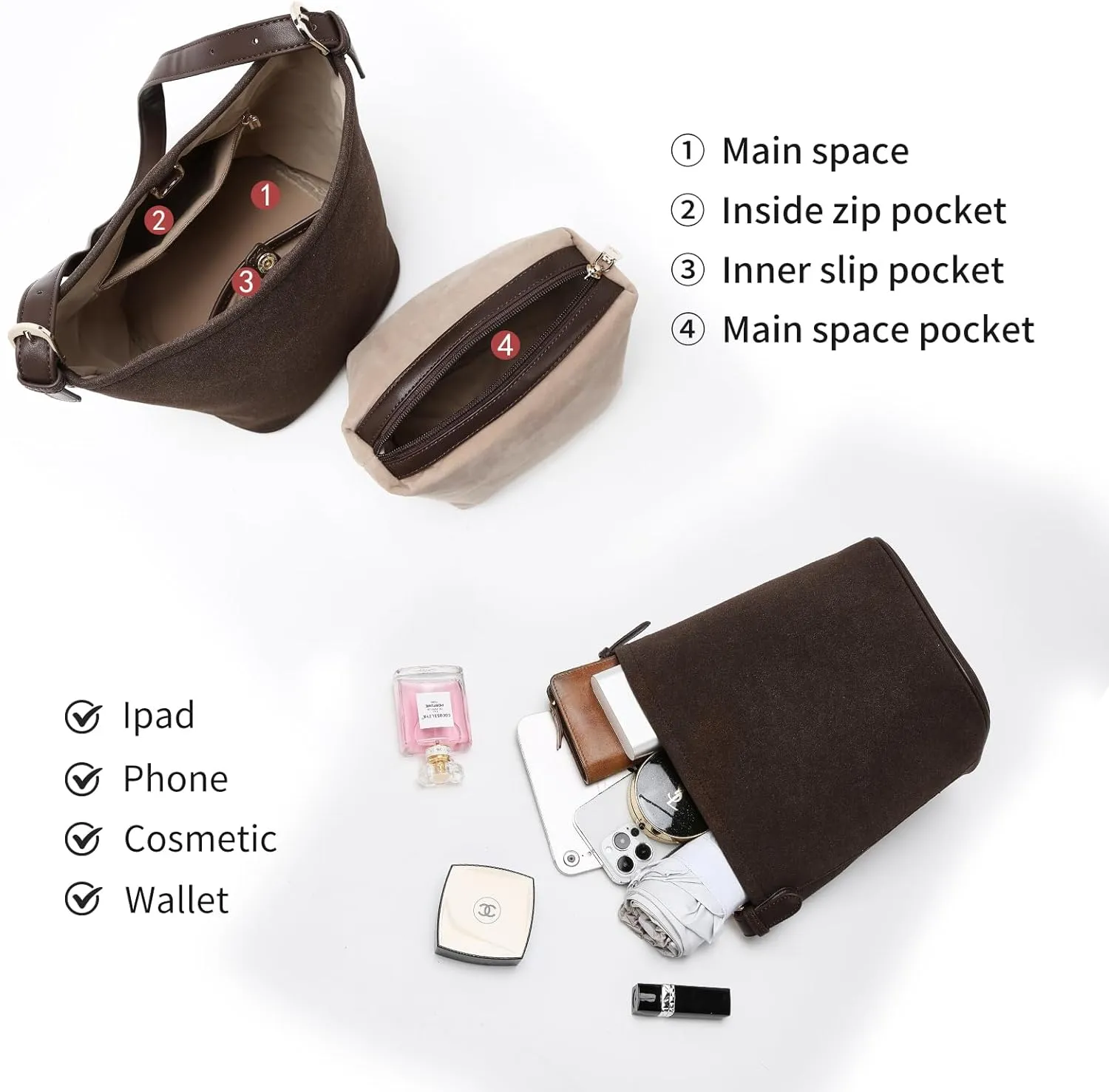 LAORENTOU Canvas Designer Shoulder Bag for Women, Bucket Crossbody Bag for Ladies, Large Capacity Tote Bag