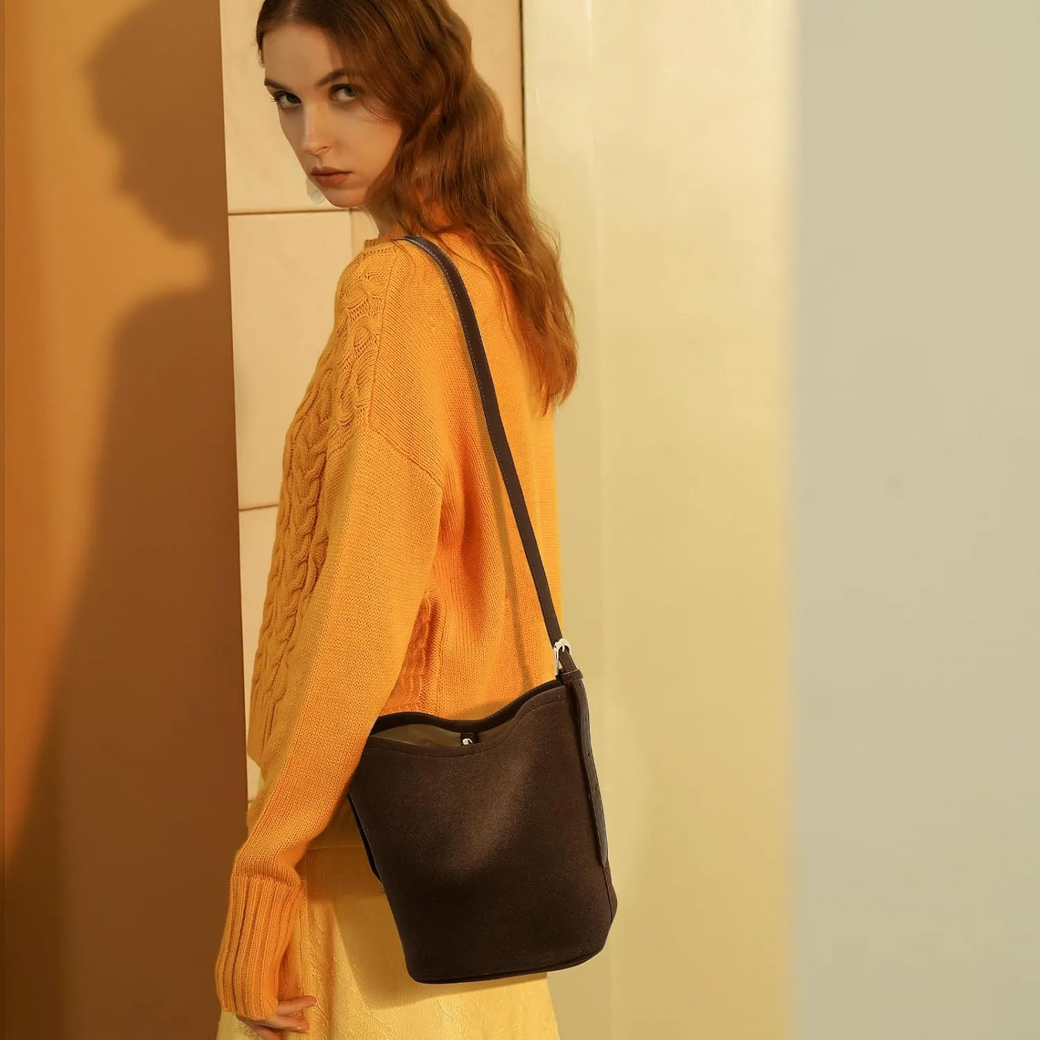 LAORENTOU Canvas Designer Shoulder Bag for Women, Bucket Crossbody Bag for Ladies, Large Capacity Tote Bag