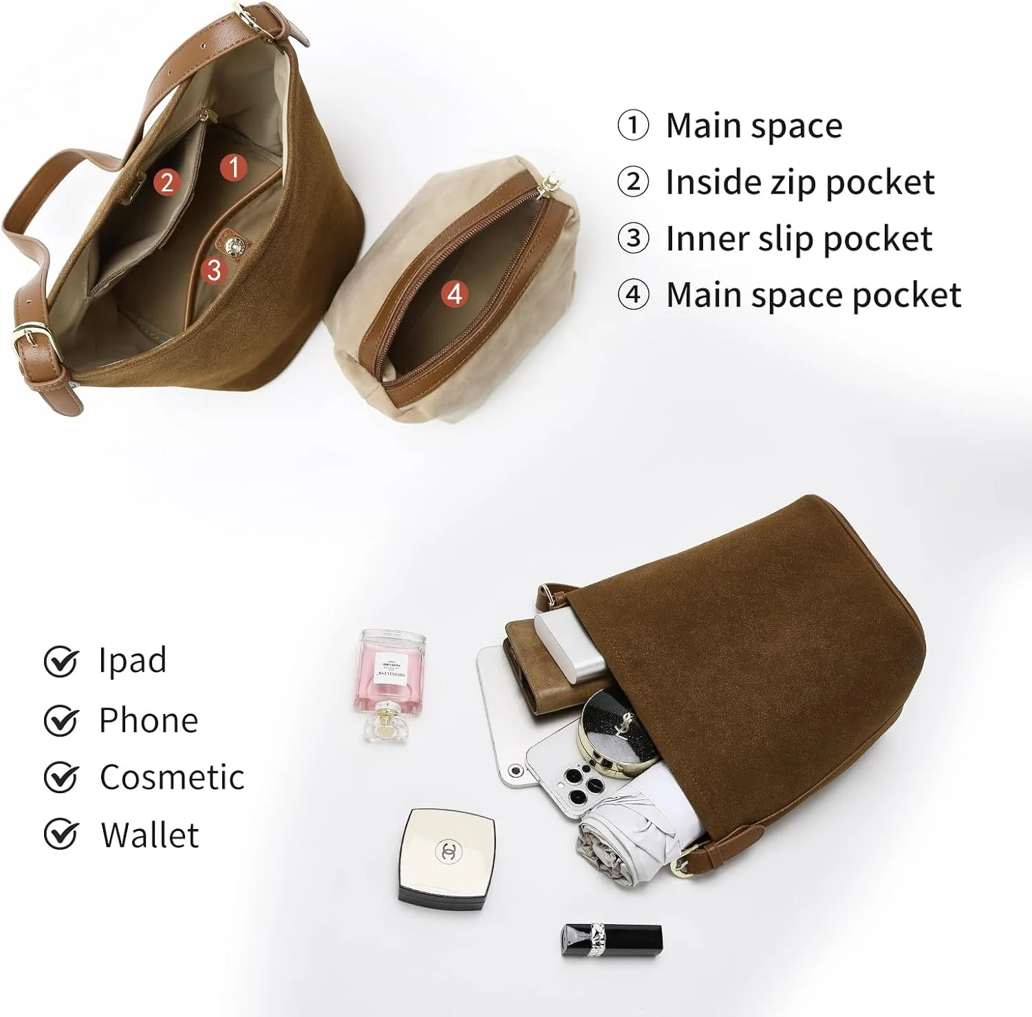 LAORENTOU Canvas Designer Shoulder Bag for Women, Bucket Crossbody Bag for Ladies, Large Capacity Tote Bag