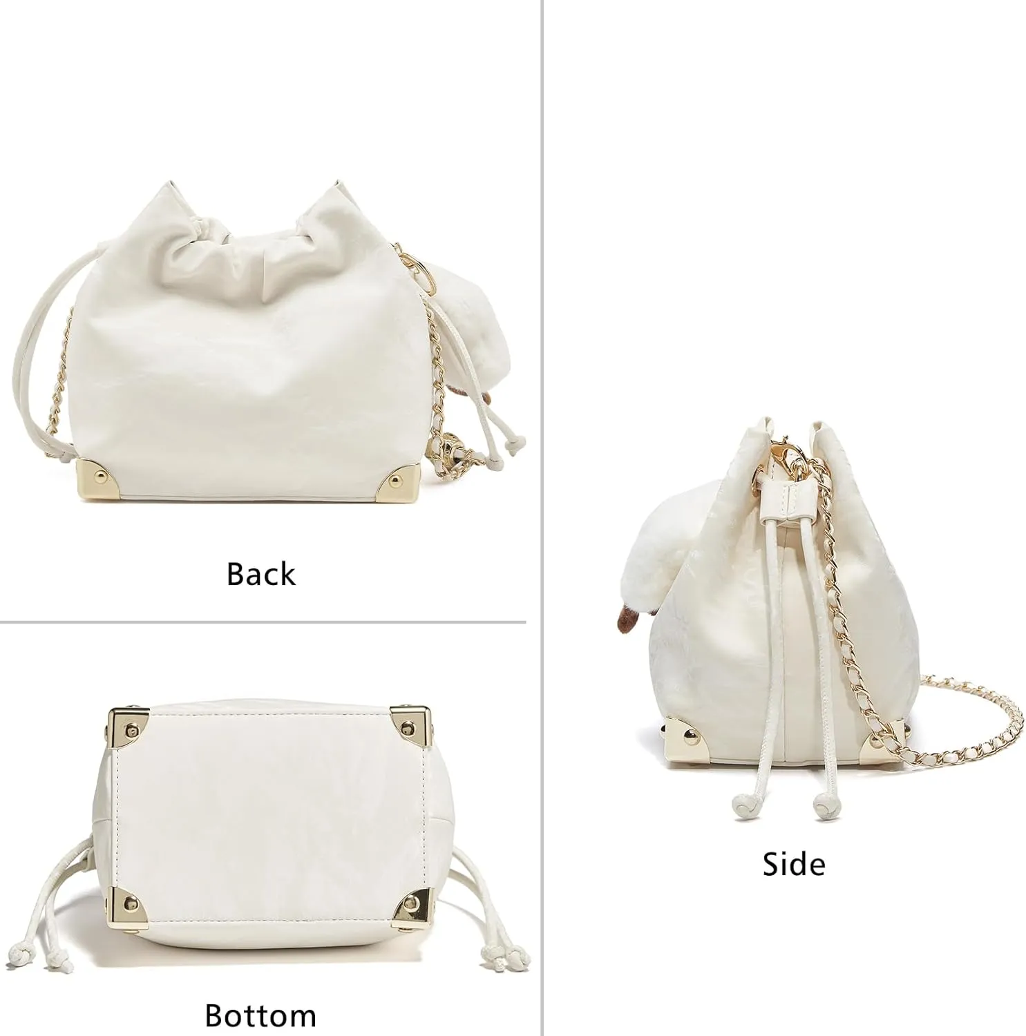 LAORENTOU Suede Designer Crossbody Bag for Women, Bucket Style Shoulder Bag for Ladies, Medium Size Purse with Chain Strap