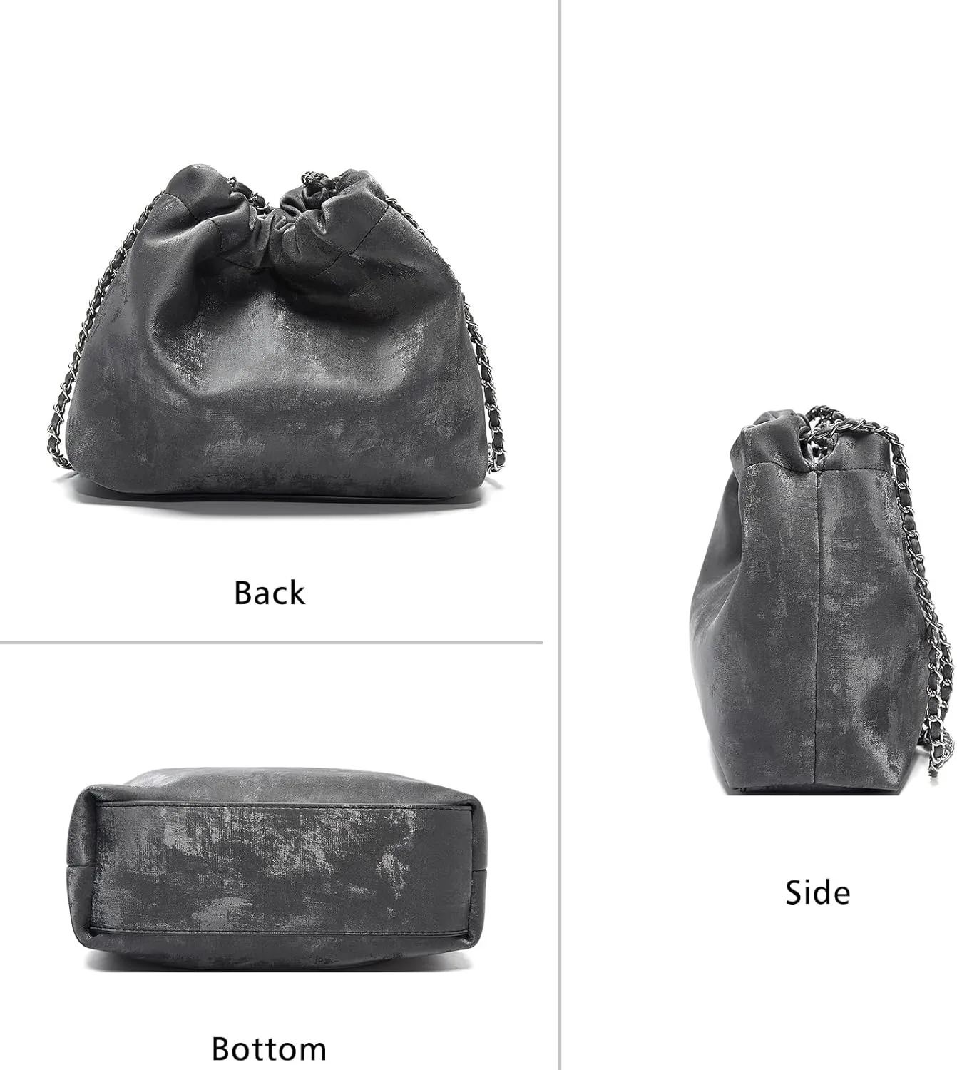 LAORENTOU Suede Designer Crossbody Bag for Women, Bucket Style Shoulder Bag for Ladies, Medium Size Purse with Chain Strap