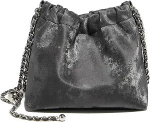 LAORENTOU Suede Designer Crossbody Bag for Women, Bucket Style Shoulder Bag for Ladies, Medium Size Purse with Chain Strap