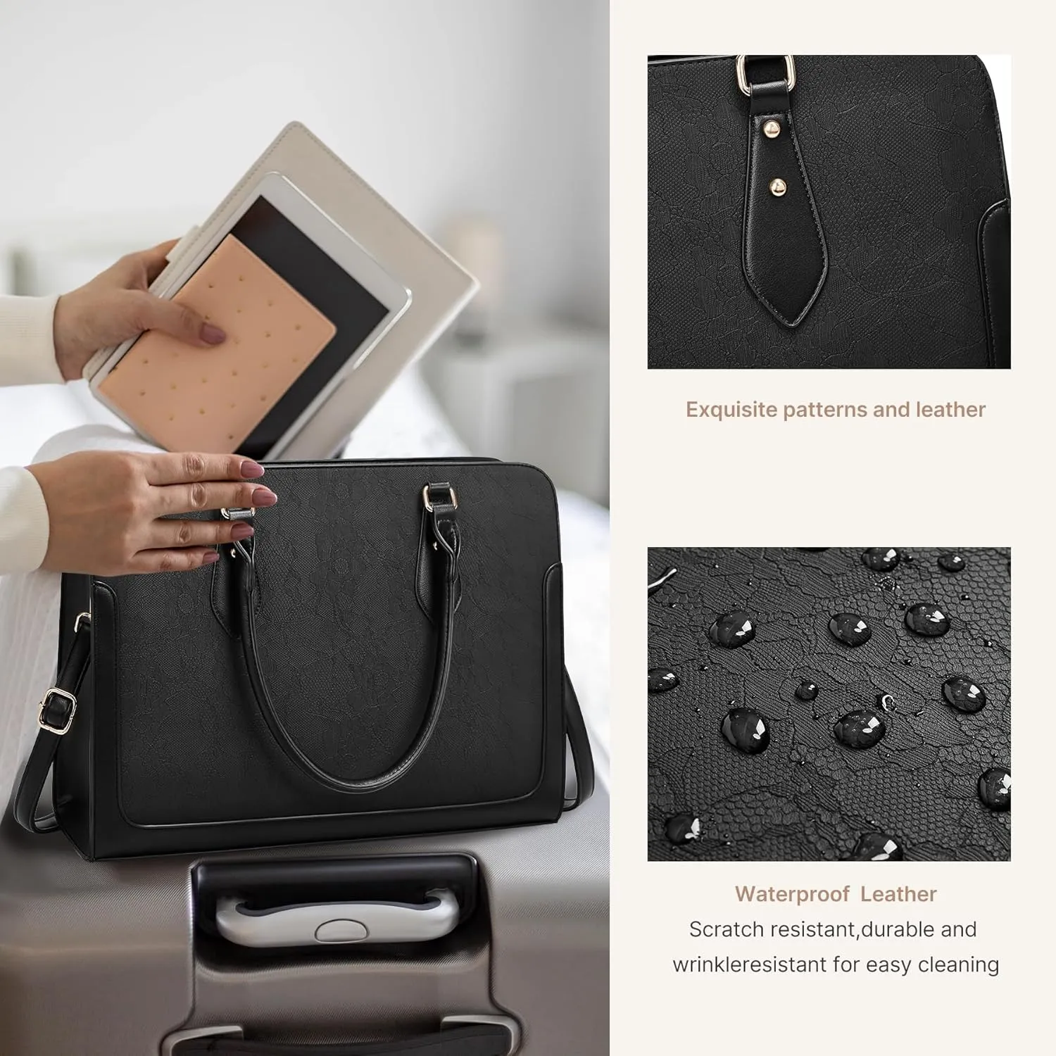 Laptop Bag for Women 15.6 Inch Work Tote Bag for Women,Leather Computer Bags Waterproof Tote Professional Briefcase,Large Capacity Business Office Bag for Work
