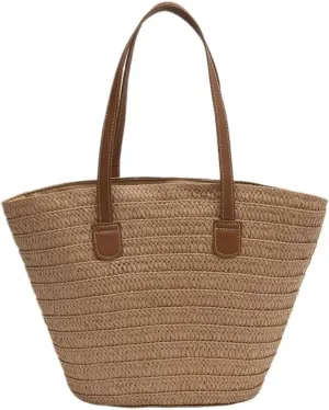 Large capacity Bag Colorful and Simple Straw Bucket - shaped Handbag: Enjoy Leisurely Outing Time Ladies shoulder Bag