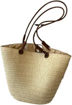 Large capacity Bag Colorful and Simple Straw Bucket - shaped Handbag: Enjoy Leisurely Outing Time Ladies shoulder Bag