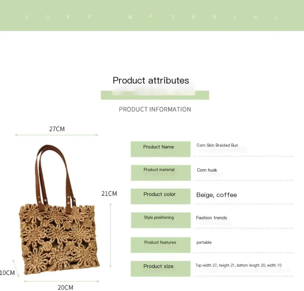 Large capacity Bag New Hand-woven Straw Bag Hollow Bucket Bag Corn Husk Braid Sewn Handbag In Stock Ladies shoulder Bag