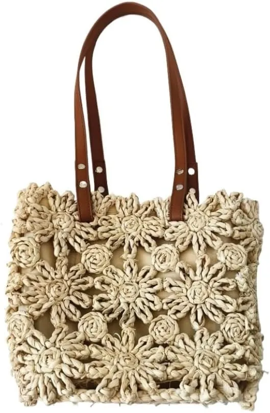 Large capacity Bag New Hand-woven Straw Bag Hollow Bucket Bag Corn Husk Braid Sewn Handbag In Stock Ladies shoulder Bag