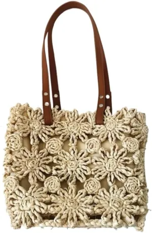 Large capacity Bag New Hand-woven Straw Bag Hollow Bucket Bag Corn Husk Braid Sewn Handbag In Stock Ladies shoulder Bag