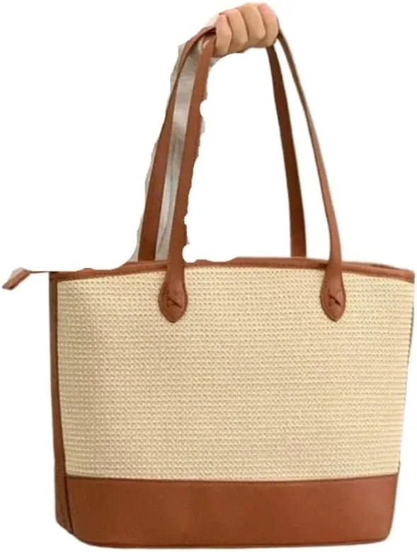 Large capacity Bag Simple and Versatile Straw Leather Handbag: Start a Carefree Journey Ladies shoulder Bag(Small)