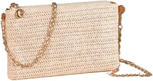 Large capacity Bag Spring And Summer Minimalist Chain Square Bag Casual Straw Element Shoulder Messenger Bag Ladies shoulder Bag(White)