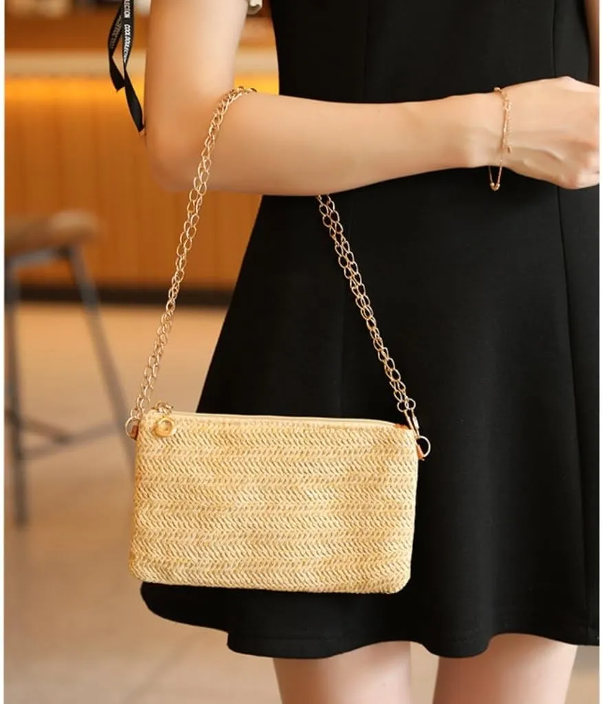 Large capacity Bag Spring And Summer Minimalist Chain Square Bag Casual Straw Element Shoulder Messenger Bag Ladies shoulder Bag(White)