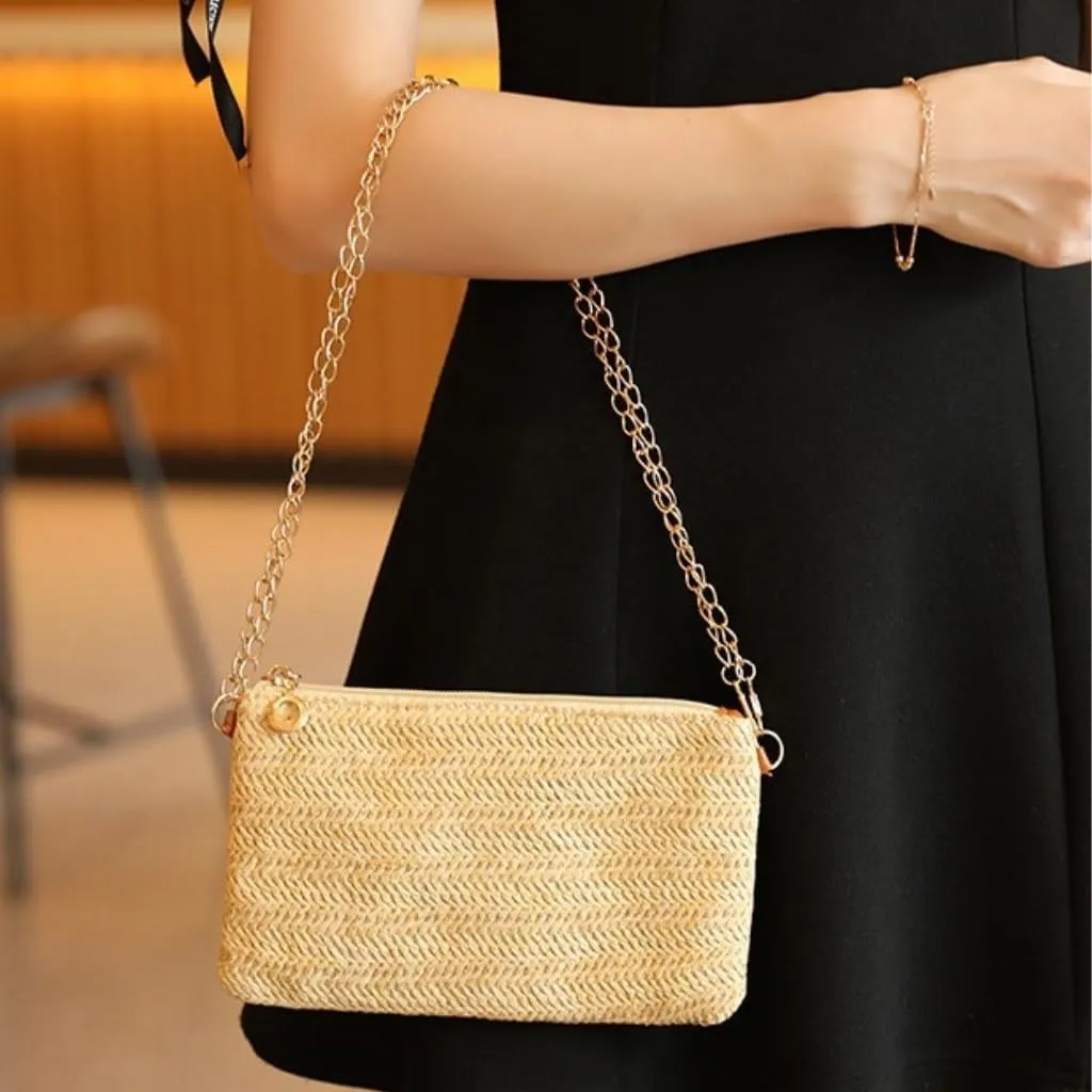 Large capacity Bag Spring And Summer Minimalist Chain Square Bag Casual Straw Element Shoulder Messenger Bag Ladies shoulder Bag(White)