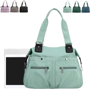Large Capacity Nylon Shoulder Bag, Multi-Pocket Lightweight Nylon Satchel with Zip, Handbag, Work Bag, Briefcase