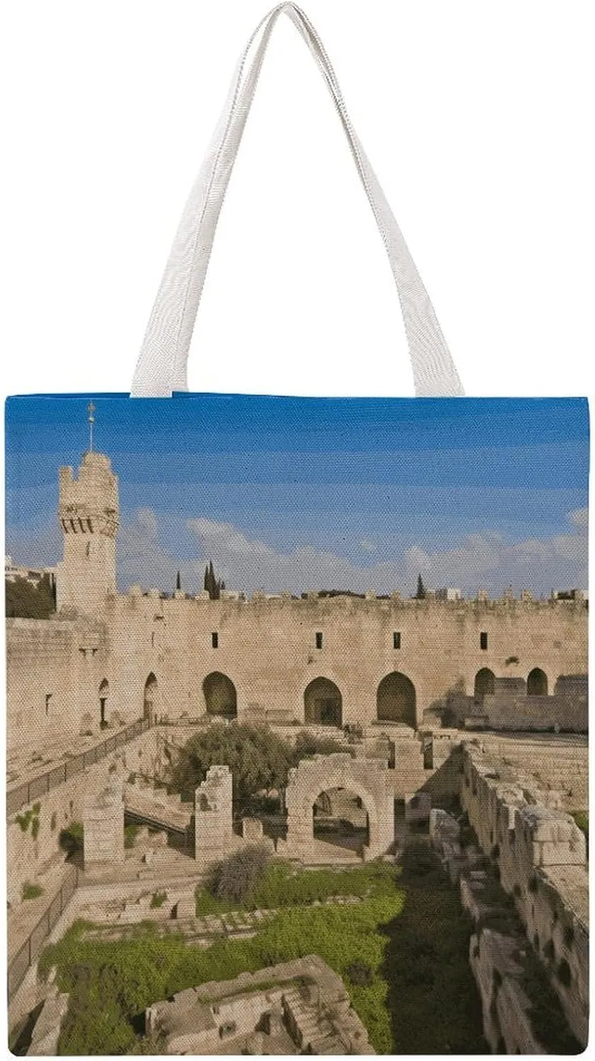 Large Grocery Bags Beach Tote Israel at The Tower of David Shopping Bag for Women Shoulder Bag for Travel Work Handbag