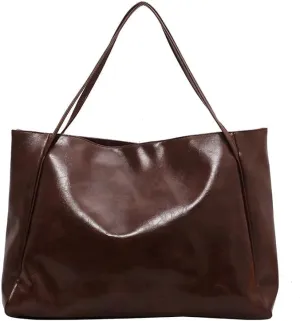 Large Leather Tote Bag, Vintage Style Shoulder Handbag, Brown