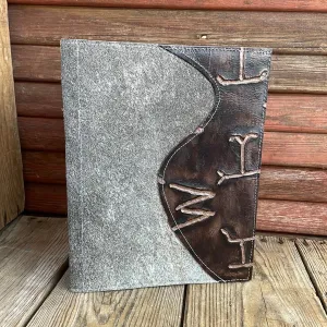Large Notepad Cover - Grey Brindle w/ Mahogany Brands