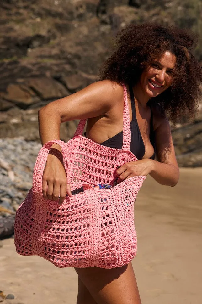 Large Raffia Beach Bag - Peach Sorbet