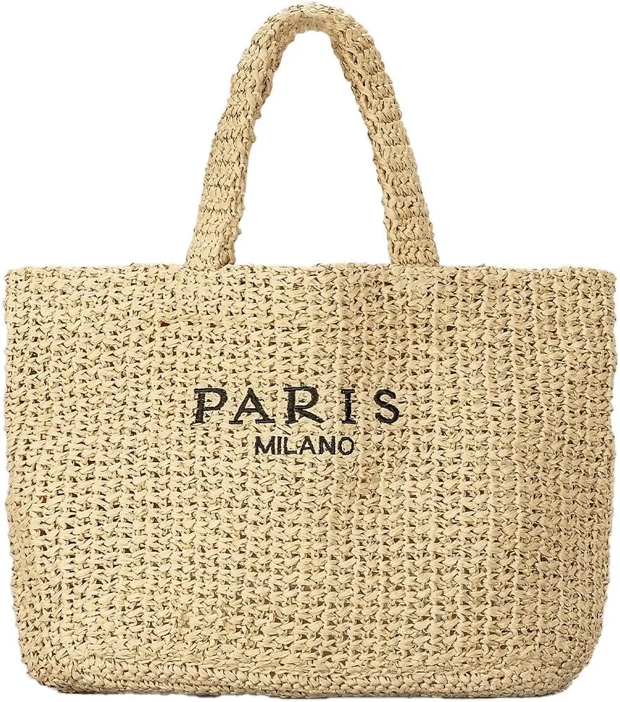 Large Straw Beach Bag for Women Summer Woven Shoulder Tote Bag Straw Purses and Handbags for Vacation