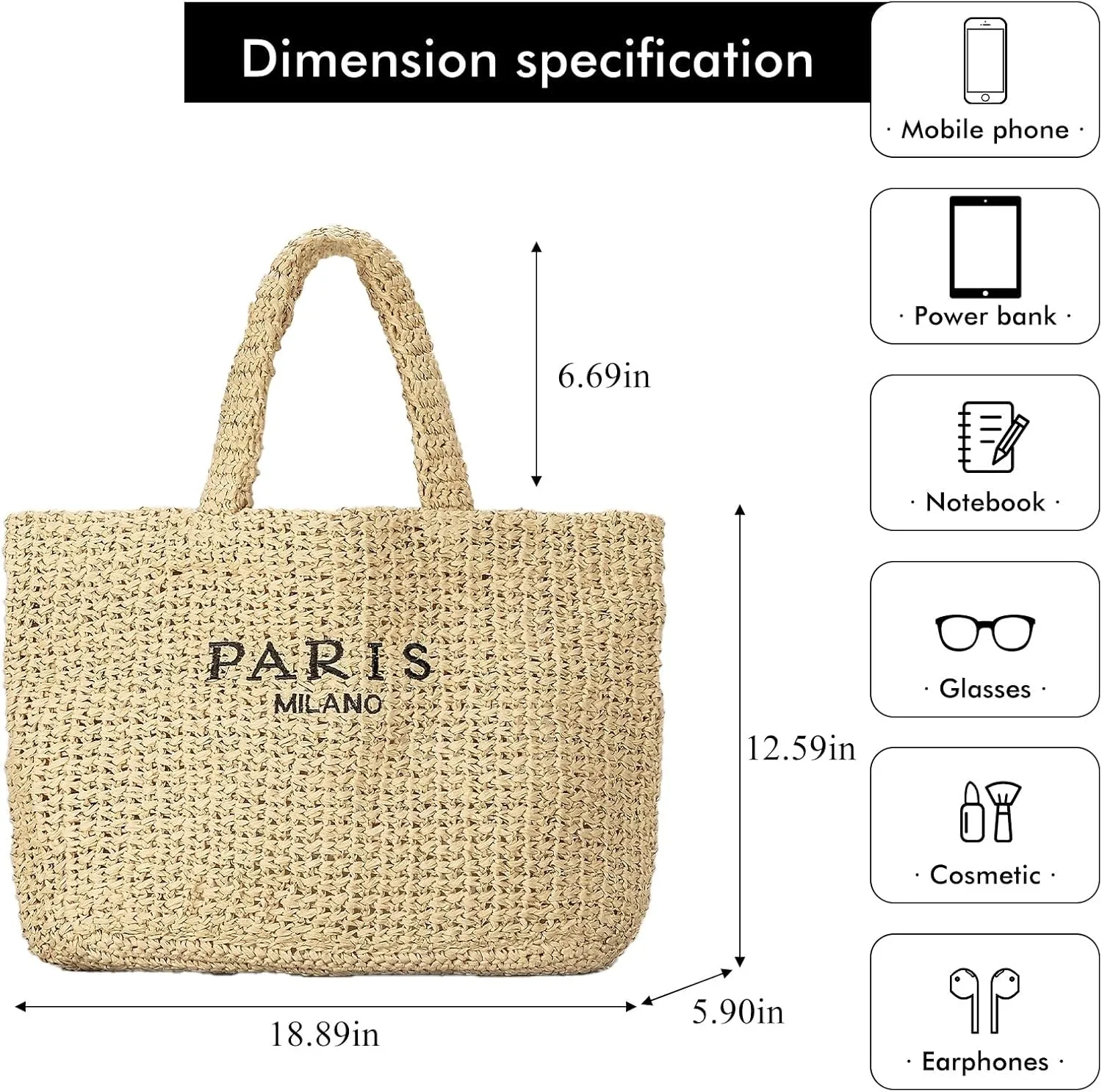 Large Straw Beach Bag for Women Summer Woven Shoulder Tote Bag Straw Purses and Handbags for Vacation
