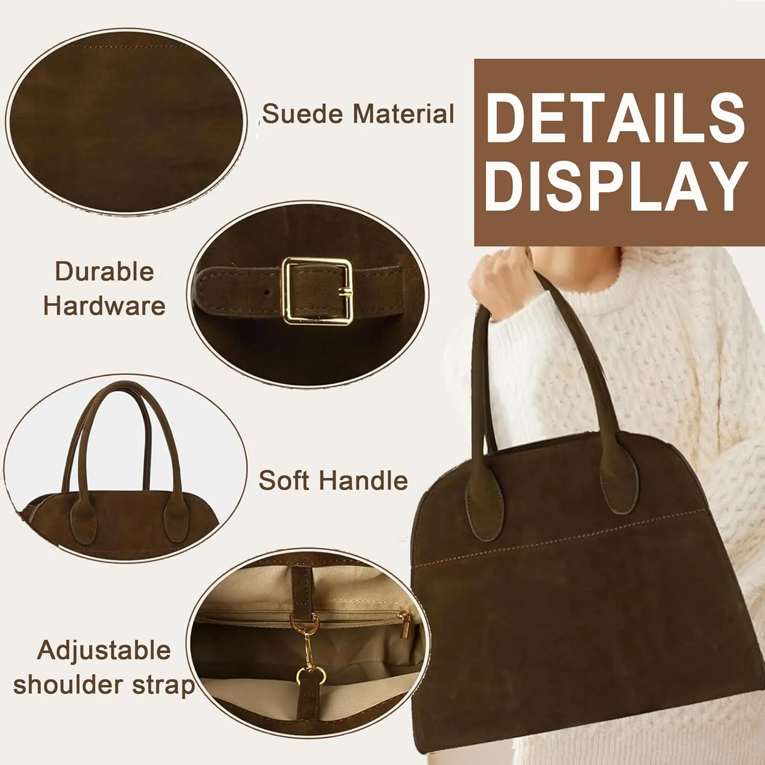 Large Suede Tote Bag For Women,Suede Retro Shoulder Bag,Crossbody Bag Faux Leather Handbag Trendy Work With shoulder strap