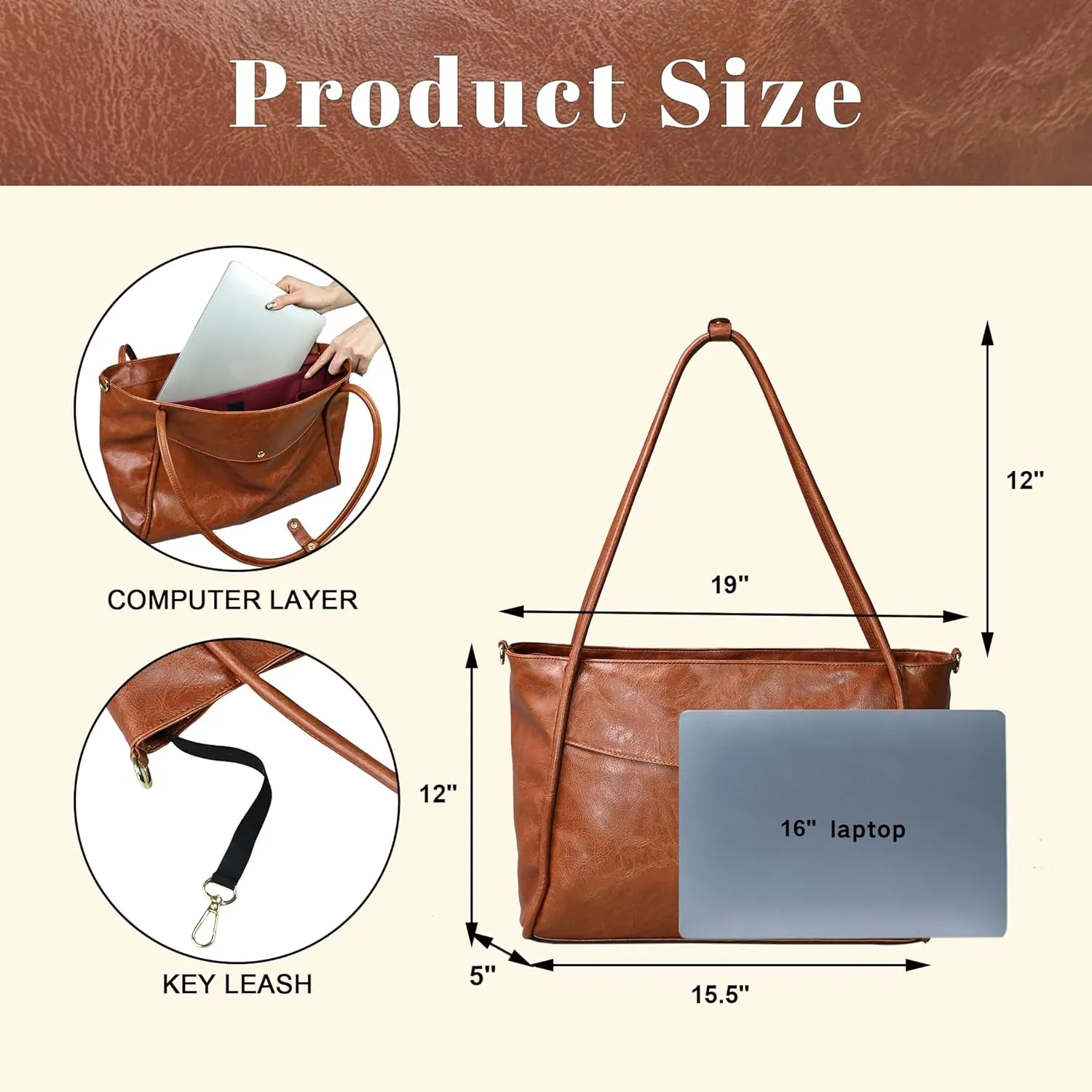 Large Tote Bag for Women Work with Zipper Vegan Leather Shoulder Bags Travel Hobo Bags for Women Weekender Bags