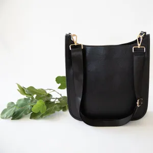 Large Vegan Leather Messenger Bag-Black