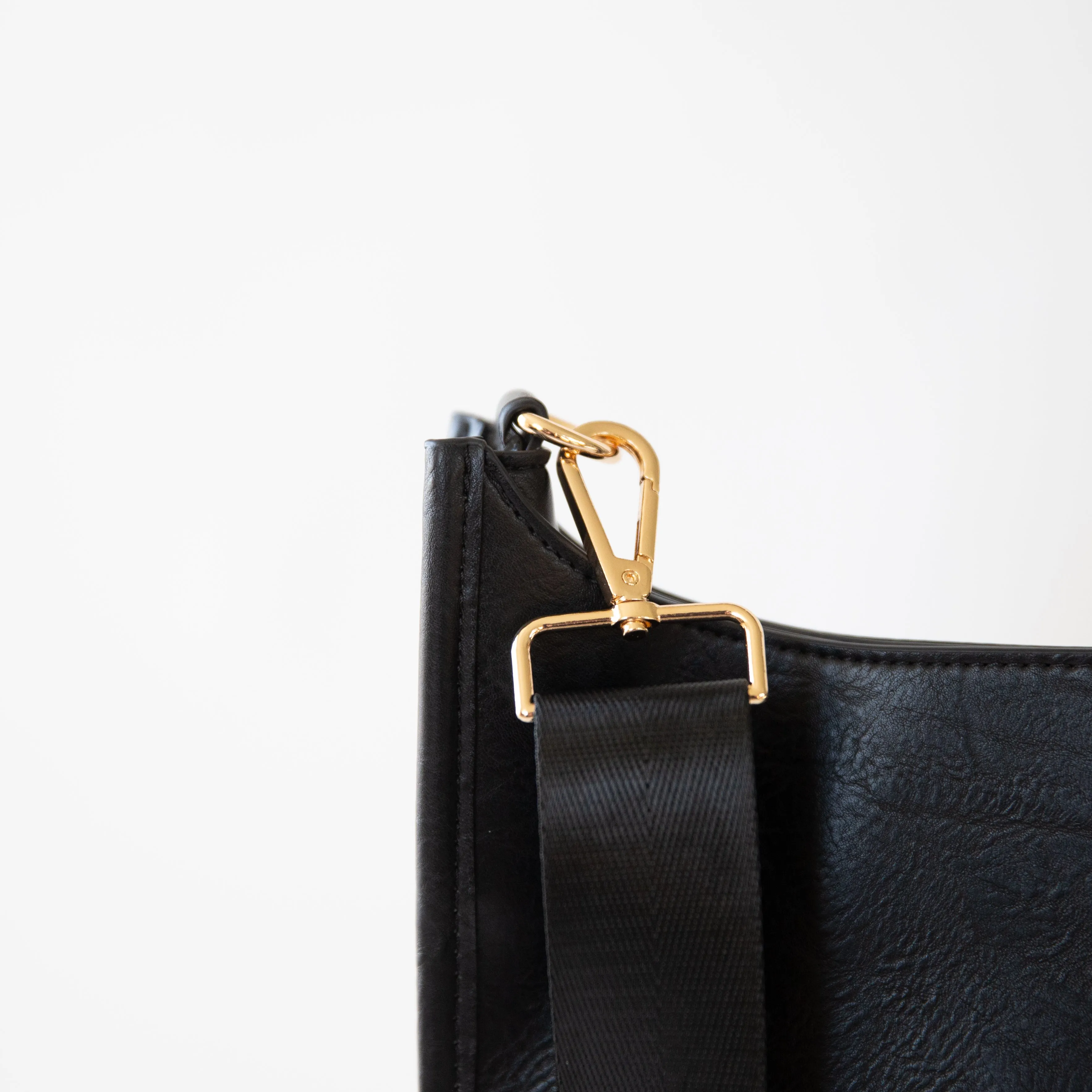 Large Vegan Leather Messenger Bag-Black