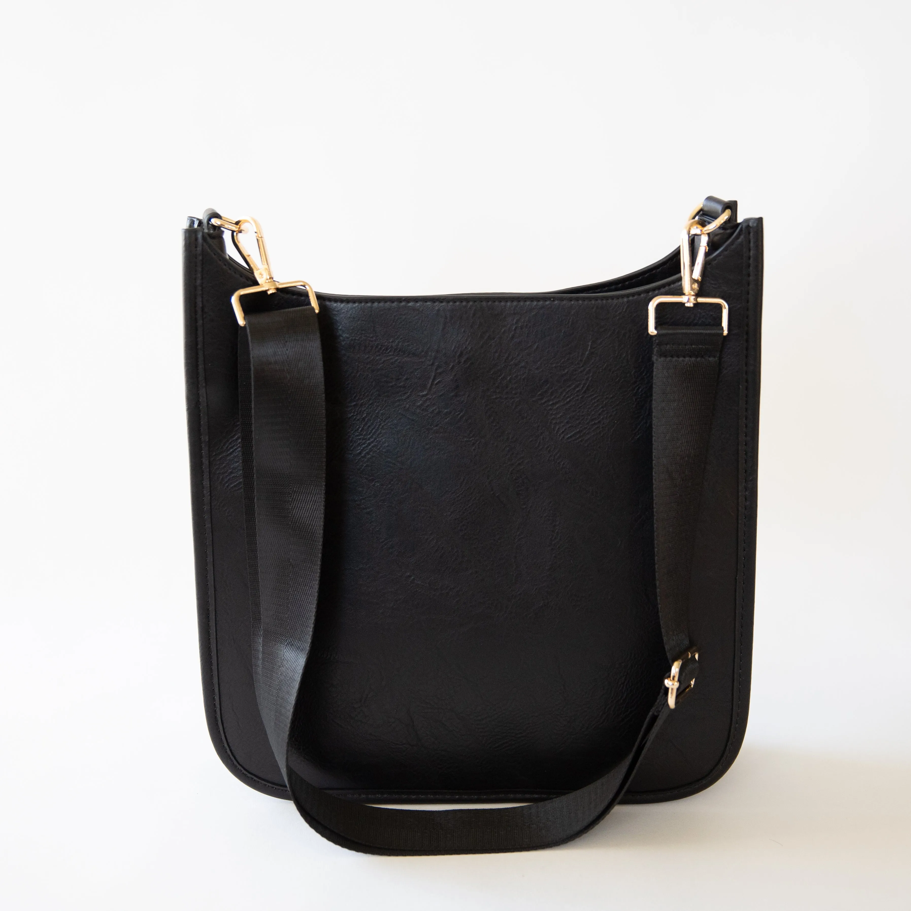 Large Vegan Leather Messenger Bag-Black