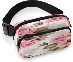 Large Waist Packs with Adjustable Strap,Rose Floral CrossBody Fanny Pack Casual Bag for Travel Sports Running Hiking