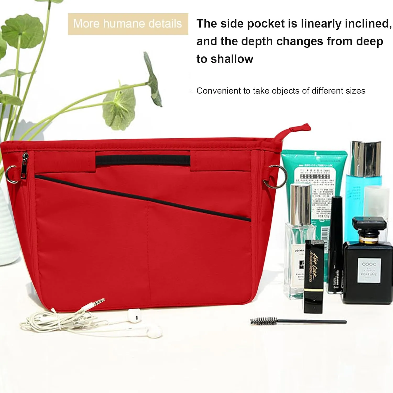 Lckaey Nylon Purse Organizer for neverfull Tote Handbag insert Organizers for longchamp and goyard tote insert 3096Red-L