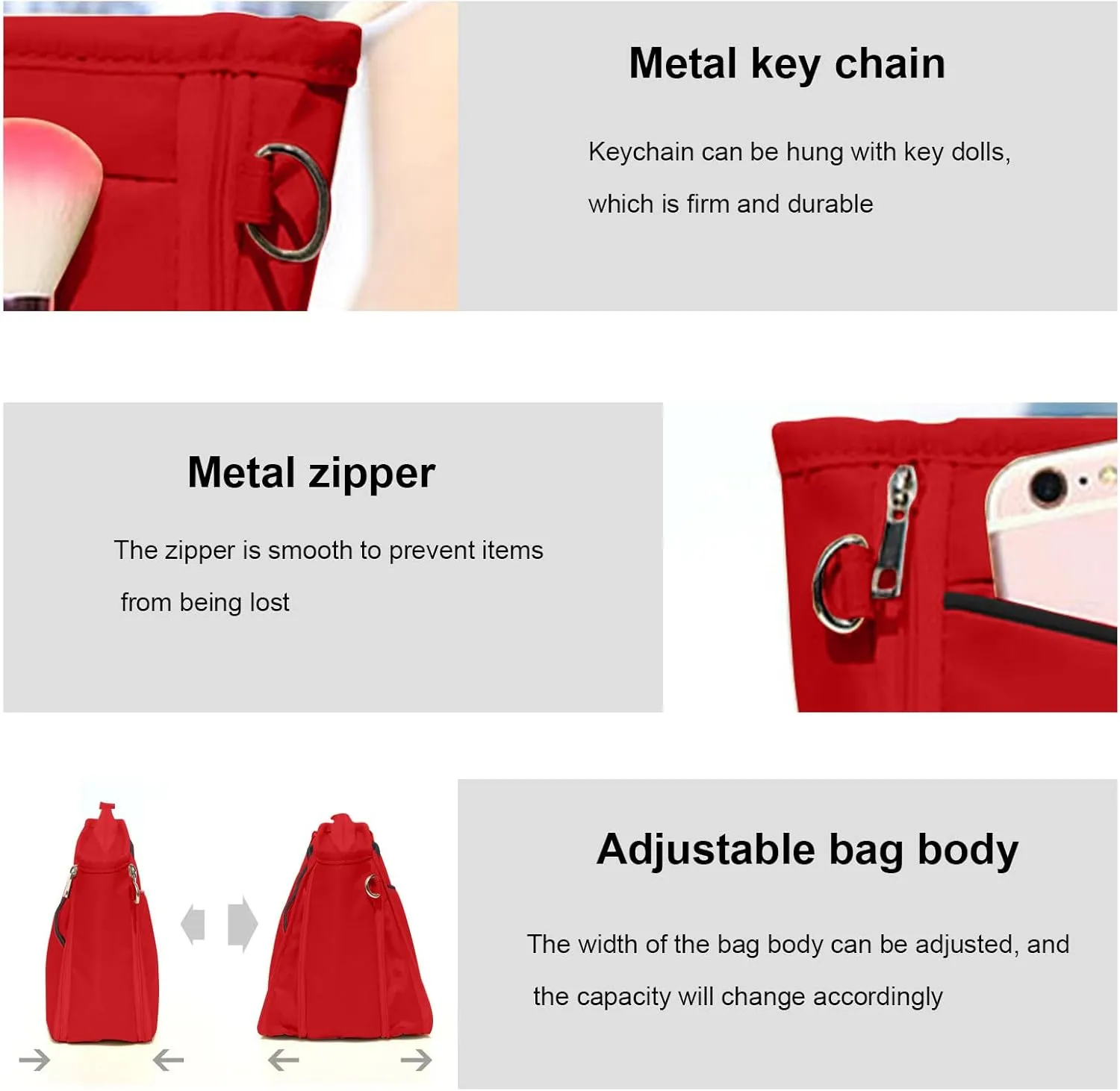 Lckaey Nylon Purse Organizer for neverfull Tote Handbag insert Organizers for longchamp and goyard tote insert 3096Red-L