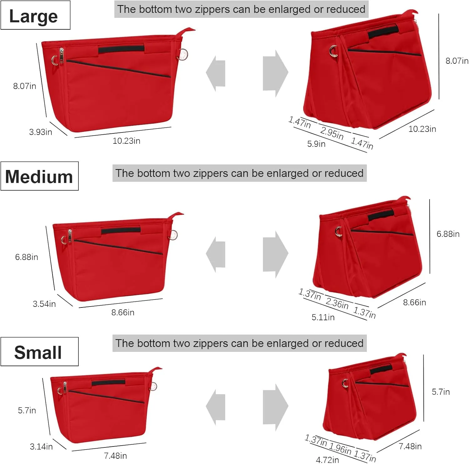 Lckaey Nylon Purse Organizer for neverfull Tote Handbag insert Organizers for longchamp and goyard tote insert 3096Red-L