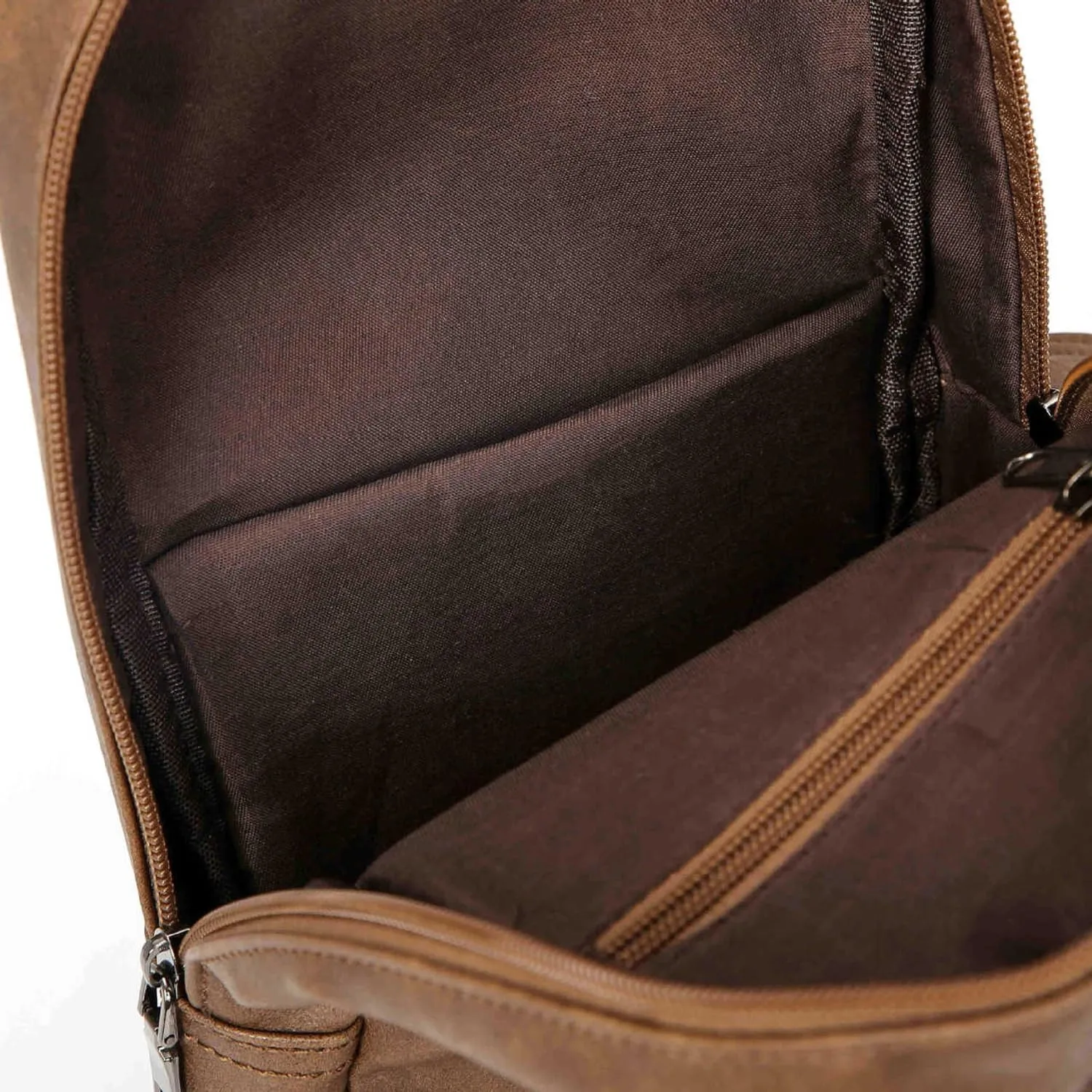 Leather Cool Sling Bag Crossbody Backpack for Men Women Outdoor Travel Camping Fishing Hunting Hiking Handbag Cross Body Shoulder Chest Pack Daypack, Brown