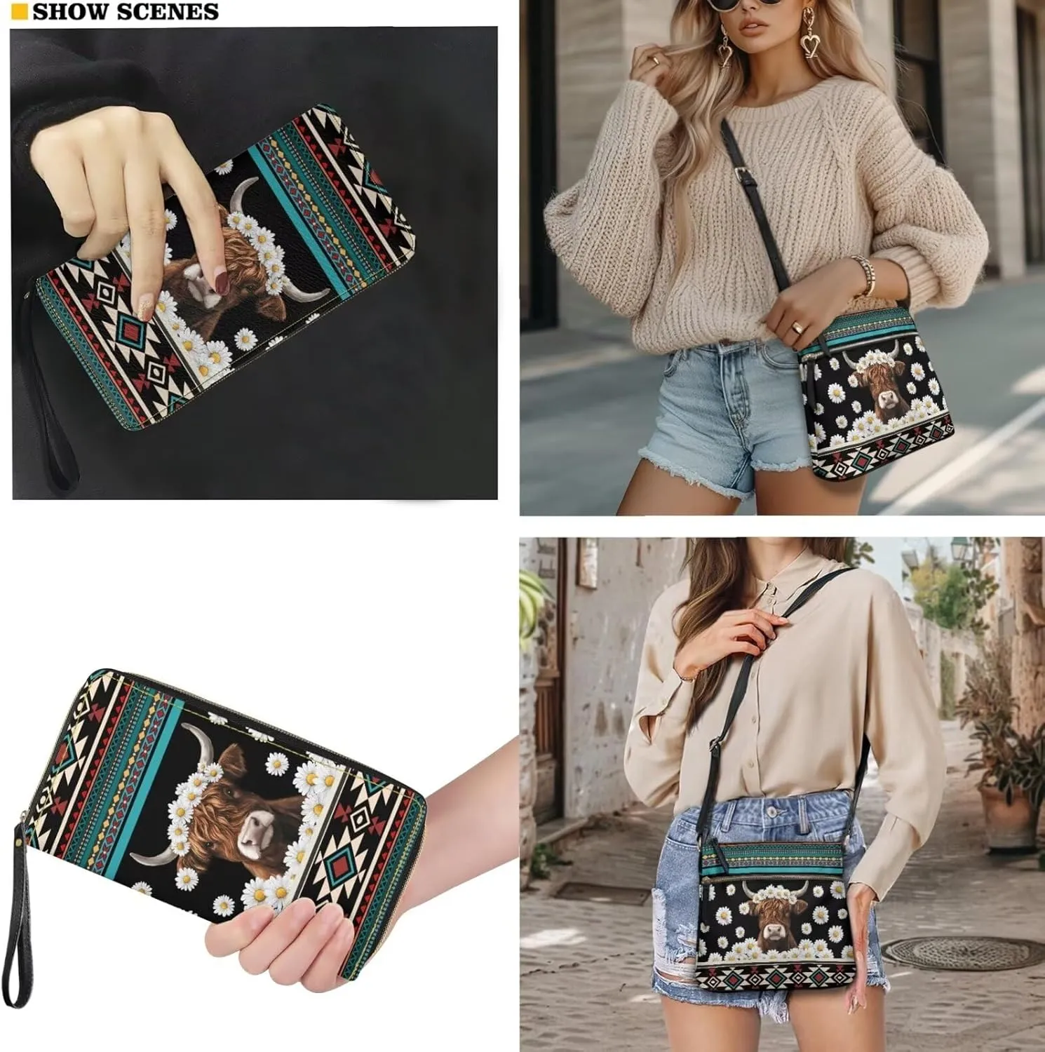 Leather Crossbody Purse Set Multi Pocket Hobo Bag Zipper Satchel Purse with Wristlet Wallet